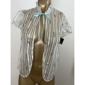 Vintage Vasserette Women's S Underneath It All Bed Jacket Lingerie Floral Sheer